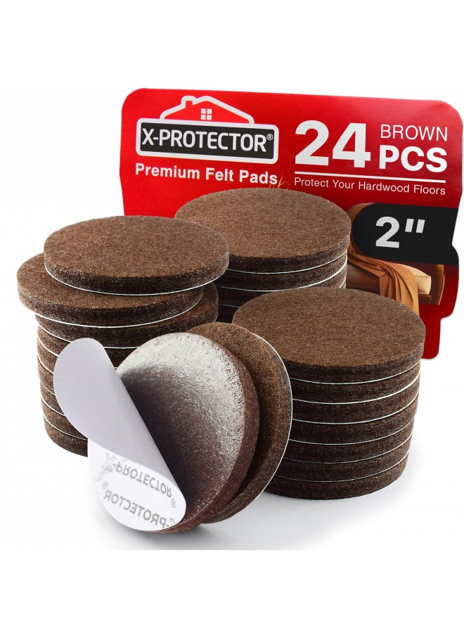 X-Protector X-PROTECTOR Felt Furniture Pads - 24 PCS 2" - Felt Pads Floor Protectors - Chair Felt Pads - Felt Pads for Furniture Feet - Furniture Pads for Hardwood Floors - Protect Your Floors! (Brown, Round)  - Image 1