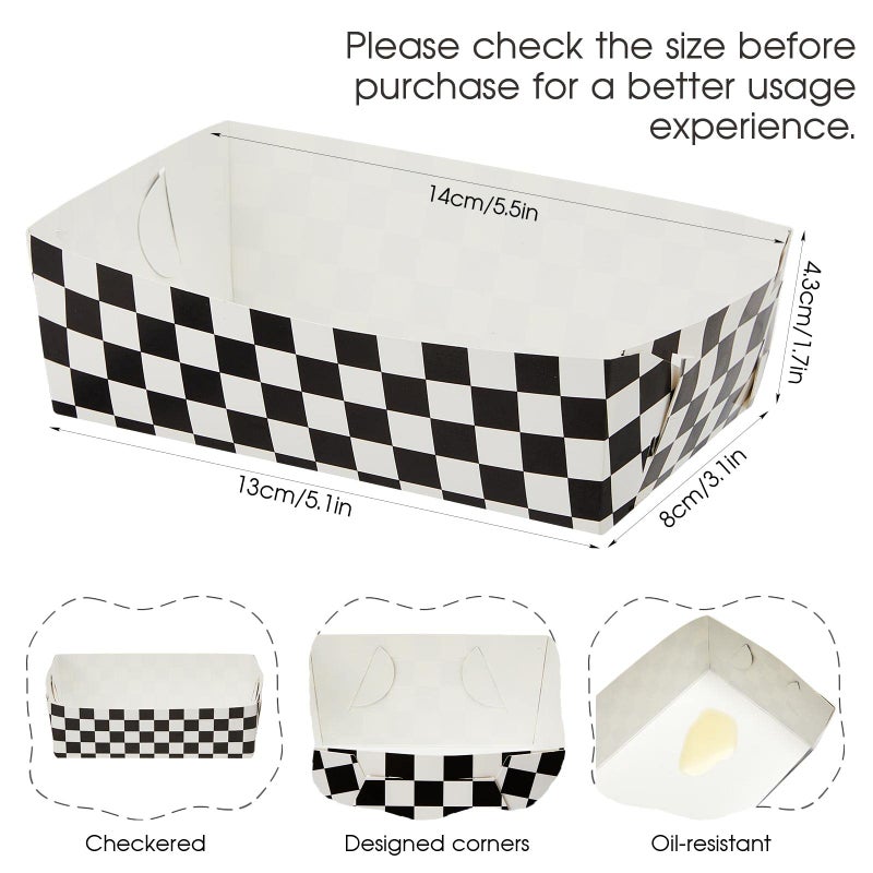 Tessco 100 Pieces Checkered Paper Food Trays 2 lb Race Car Birthday Party Supplies Plaid Black and White Popcorn Trays Hot Dog Chips Trays Paper Baskets Small Food Boats  Need to Assemble - Image 3