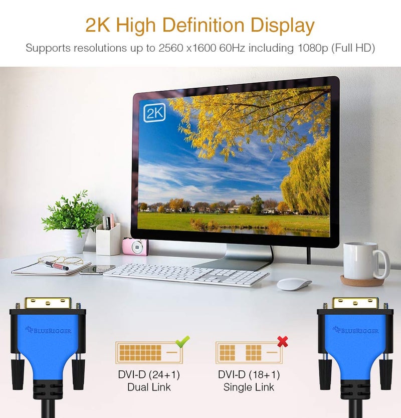 BlueRigger كابل DVI ذكر إلى DVI ذكر رقمي مزدوج الرابط (35 قدم / 10.67 متر) - Image 2