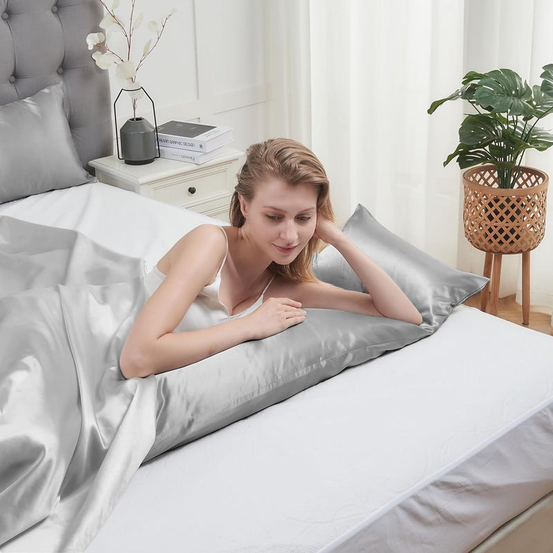 Vielit Satin Body Pillow Pillowcase 1pc,Silky Body Pillow Cover Similar to Silk Pillow Cases Soft Body Pillow Case 20x54 & Envelope Closure,Gift for Women Men Silver Grey & 1 Satin Scunchie - Image 3