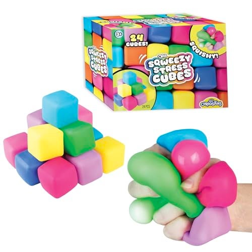 The Orb Factory ORB 24 Pack Slow Rising Squishy Stress Cubes Easy Sqweezy Squishy Cubes Soft Dough Stress Balls and Fidgets for Anxiety and Stress Relief Classroom Rewards Party Favors for Kids Teens Adults - Image 1