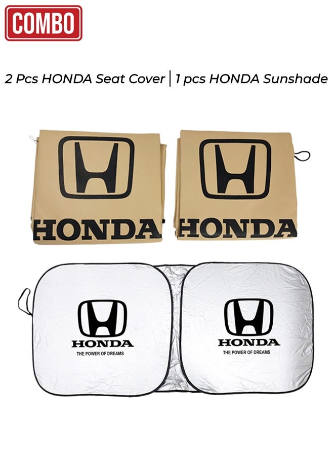 هوندا مجموعة إكسسوارات سيارات هوندا - غطاء للمقعد الأمامي، واقي شمس للزجاج الأمامي، حماية من الحرارة والأشعة فوق البنفسجية، مظلة شمسية قابلة للطي، مجموعة حماية داخلية عالمية لسيارات هوندا - Image 1