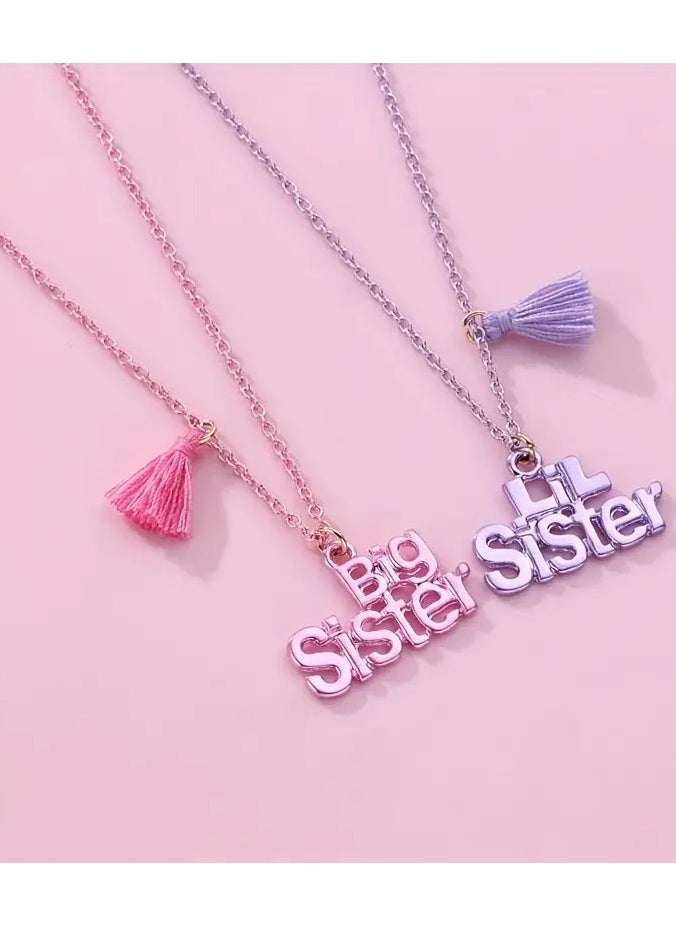 Goolsky 2Pcs/set Sweet Big Sister & LiL Sister Letter Pendant Chain Necklace, BFF Friendship Jewelry Gifts For Best Friend  - Image 1