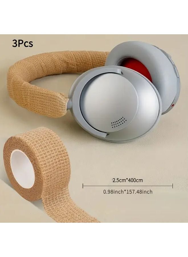 3pcs Khaki Earphone Protective Covers with Sponge Headband Anti Slip Sweat Absorbent - Image 1