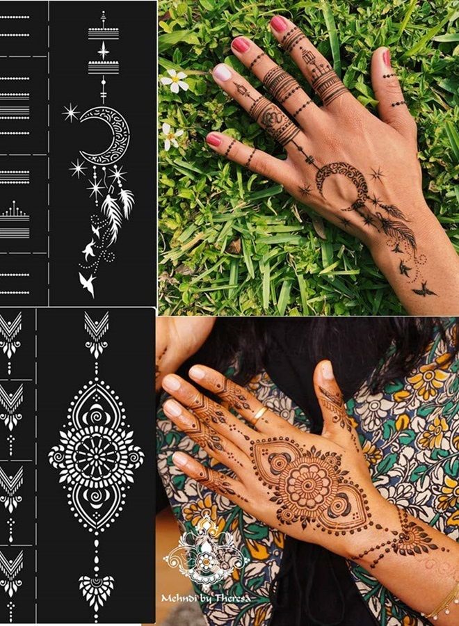Divawoo 12 Sheet Henna Tattoo Stencils, Hand Temporary Tattoo Stickers, Indian Arabian Self Adhesive Tattoo Templates - Image 2