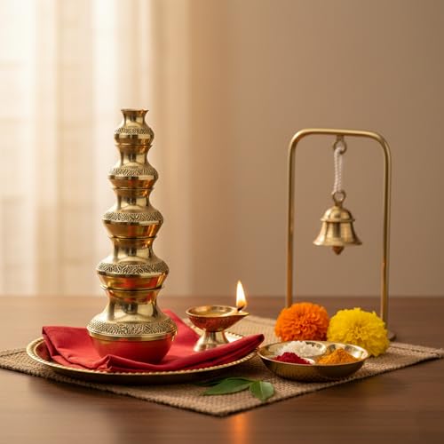 Putrika Brass Kubera Kudam Set of 5|Gubera Panai Set|Matki Set of 5|Kalash Set|Lakshmi Kuberar Lucky Pot|kuberar panai for Pooja/Home Decor [Weight: 275gm Height: 7.5inch] - Image 2