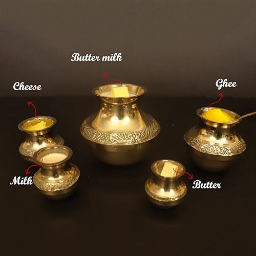 Putrika Brass Kubera Kudam Set of 5|Gubera Panai Set|Matki Set of 5|Kalash Set|Lakshmi Kuberar Lucky Pot|kuberar panai for Pooja/Home Decor [Weight: 275gm Height: 7.5inch] - Image 3