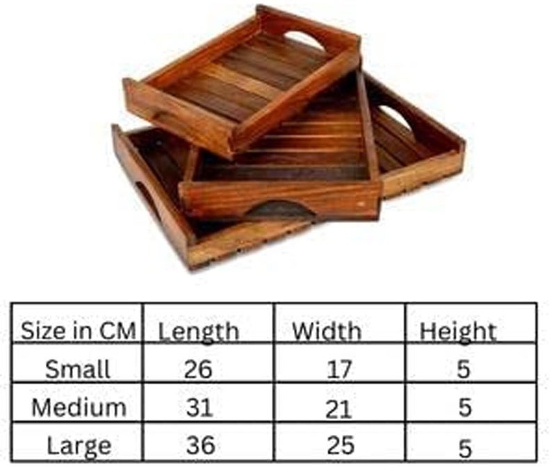 MITRIA TRADERS Wooden Handmade Rectangular Serving Tray Set of 3, for Tea, Coffee, Snacks Kitchen and Dining Table,14X10 12X8 and 10X6 Inches - Image 3