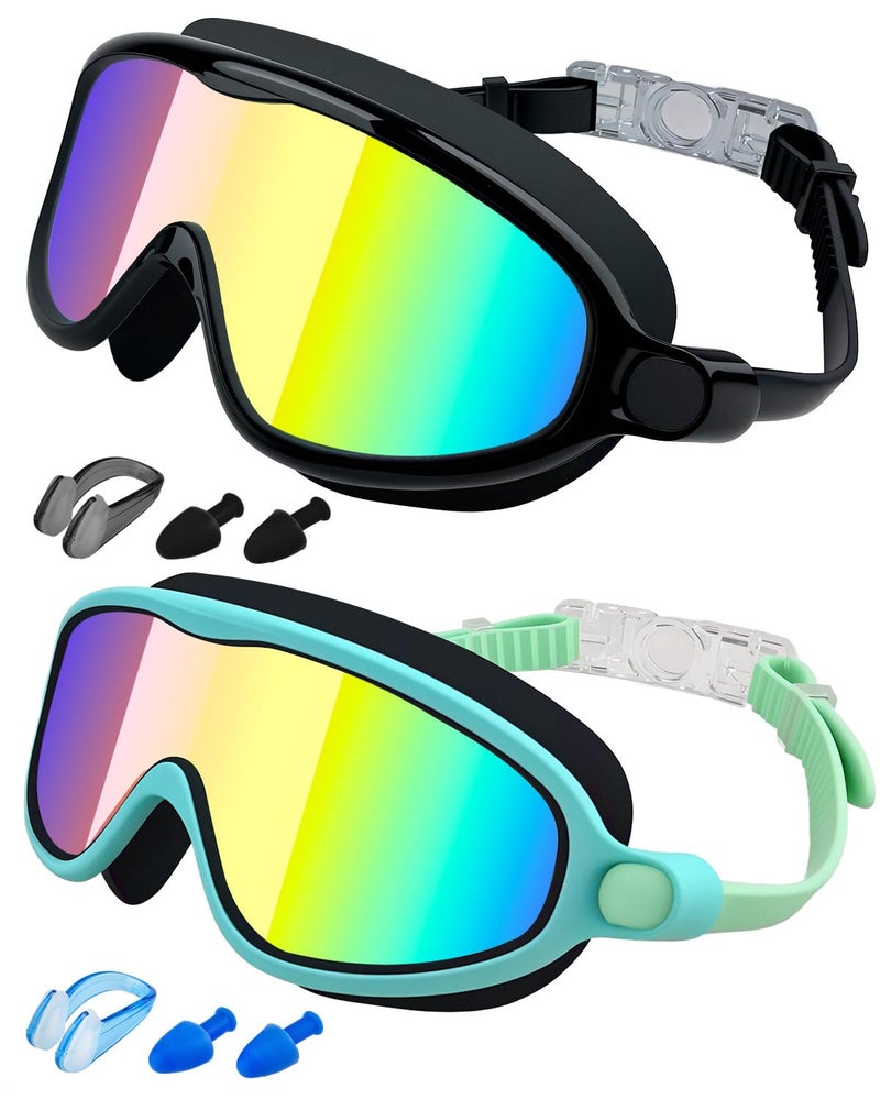 Rantizon Kids Swimming Goggles 2 Pack, Anti Fog&UV Kids Goggles for Boys Girls, No Leak Wide View Swim Goggles for Child 3-14 - Image 1