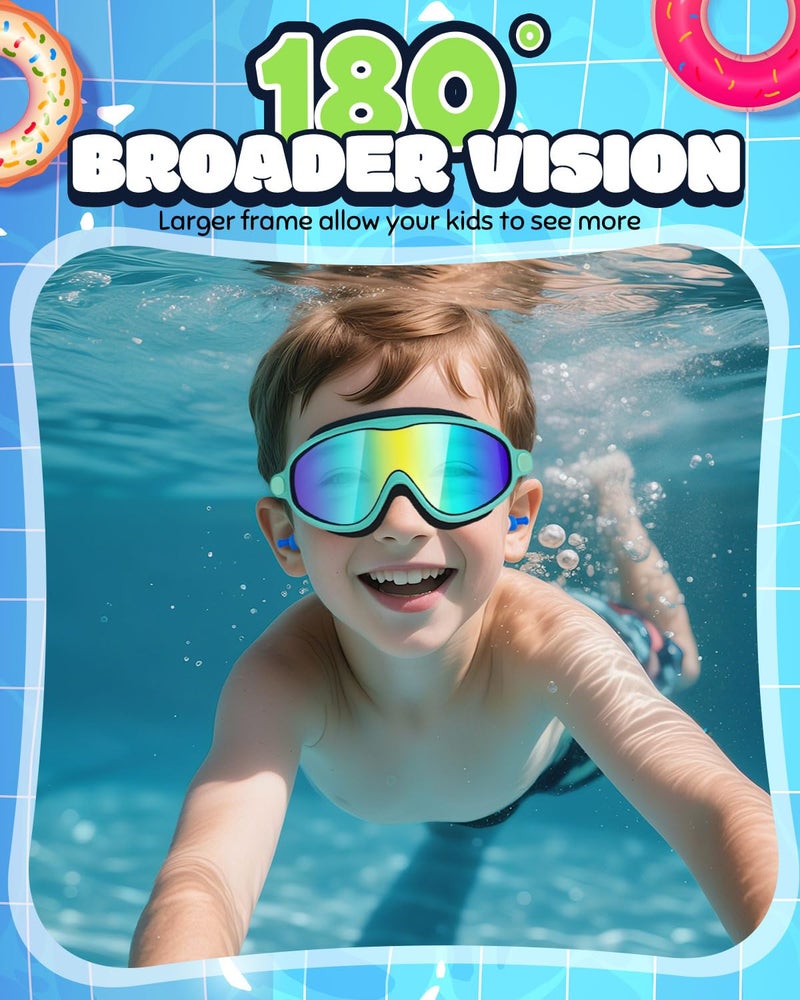Rantizon Kids Swimming Goggles 2 Pack, Anti Fog&UV Kids Goggles for Boys Girls, No Leak Wide View Swim Goggles for Child 3-14 - Image 2