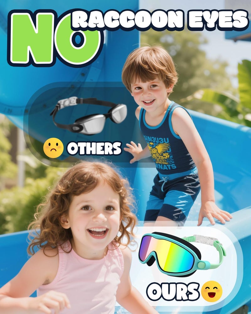 Rantizon Kids Swimming Goggles 2 Pack, Anti Fog&UV Kids Goggles for Boys Girls, No Leak Wide View Swim Goggles for Child 3-14 - Image 5