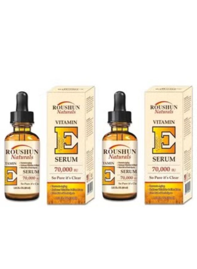 Roushun Vitamin E Serum 30ml Pack of 2 – Ultra Pure 70,000 IU Anti-Aging Face Serum for Wrinkle Reduction, Fine Lines, Dark Spot Removal & Deep Hydration