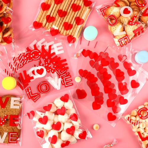 CUDICY 200pcs Cellophane Bags 5.5x5.5 Self Sealing Cookie Bags for Packaging White Cellophane Treat Bag for Gift Giving Packaging Valentines Birthday Party Favor Candy Goodie Homemade Bakery (Valentine) - Image 5