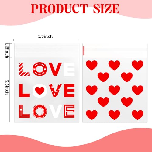 CUDICY 200pcs Cellophane Bags 5.5x5.5 Self Sealing Cookie Bags for Packaging White Cellophane Treat Bag for Gift Giving Packaging Valentines Birthday Party Favor Candy Goodie Homemade Bakery (Valentine) - Image 3