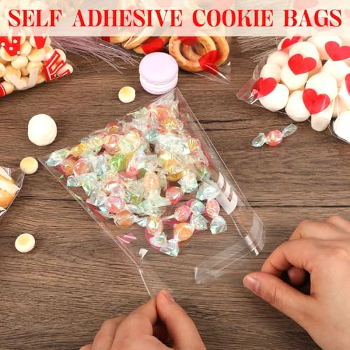 CUDICY 200pcs Cellophane Bags 5.5x5.5 Self Sealing Cookie Bags for Packaging White Cellophane Treat Bag for Gift Giving Packaging Valentines Birthday Party Favor Candy Goodie Homemade Bakery (Valentine) - Image 2