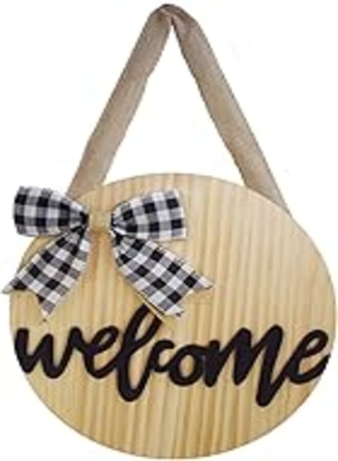 Generic Welcome Sign Wooden Hanging Sign for Front Door Decor, Rustic Wood Door Hangers，Outdoor Welcome Wreaths Porch Hanging Vertical Sign（Pine） 