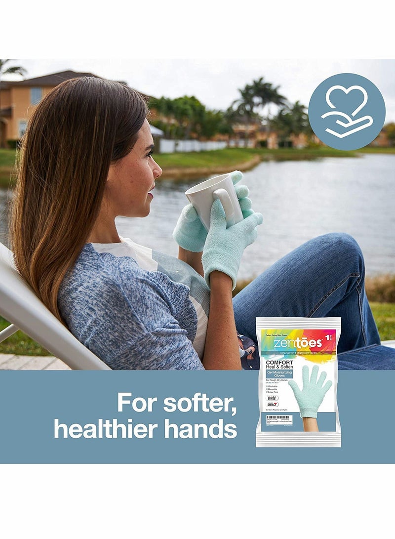 Moisturizing Gloves with Gel Lining Dry Hands Treatment Hydrating Cracked Hand Healing Gloves foe Repair Rough Chapped Skin Overnight SPA Eczema Dry Hands Hand Care, 1 Pair (Fuzzy Mint Green) - Image 2