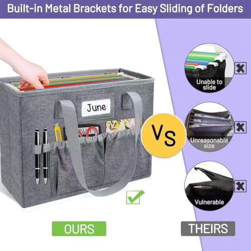 abcxgood Desktop File Organizer BoxCollapsible Hanging Filing BoxHome Office Document Storage Organizer with Front Pocket and Handles Letter Size Folder - Image 3