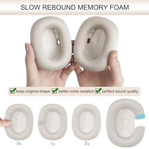 GEVO Upgraded Ear Cushions Replacement Earpads for 2024 New Apple AirPods Max Headphones, Mesh Fabric Ear Pads Cover with Memory Foam and Magnet for AirPods Max Fresh Color (Starlight) - Image 5