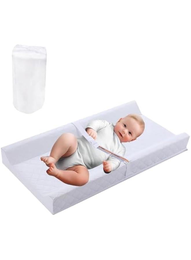Gonice Baby Changing Pad Infant Diaper Changing Table Pad Cover, Dot Washable Soft Breathable Contoured Pad Waterproof Non-Slip Change Mat Sheet with Safety Strap, Gift for Baby Boy Dresser Tops - Image 1
