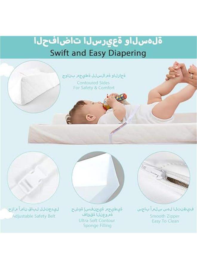 Gonice Baby Changing Pad Infant Diaper Changing Table Pad Cover, Dot Washable Soft Breathable Contoured Pad Waterproof Non-Slip Change Mat Sheet with Safety Strap, Gift for Baby Boy Dresser Tops - Image 4