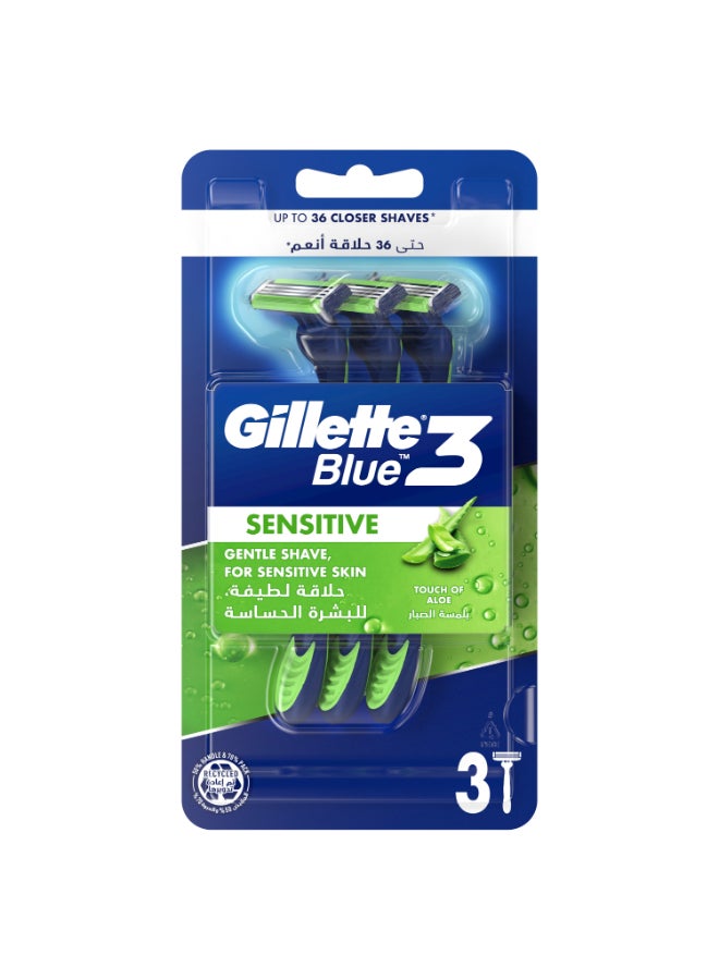 Gillette شفرات حلاقة جيليت بلو3 سنسيتيف للرجال: 3 قطع - Image 1