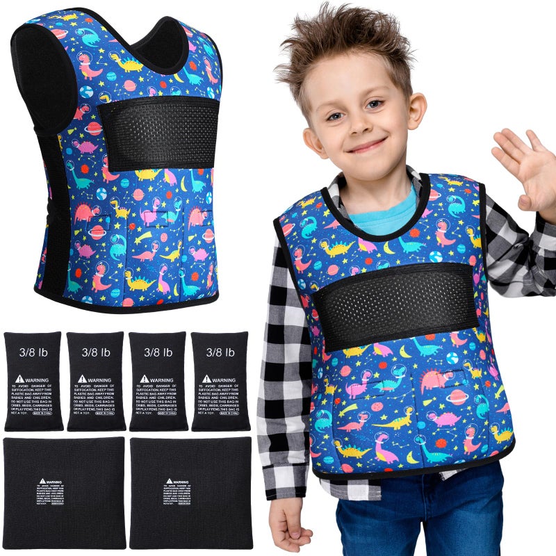 Janmercy Janmercy Weighted Vest for Kids Boys Adjustable Breathable Girls Compression Vest for Processing Issue DinoSmall 