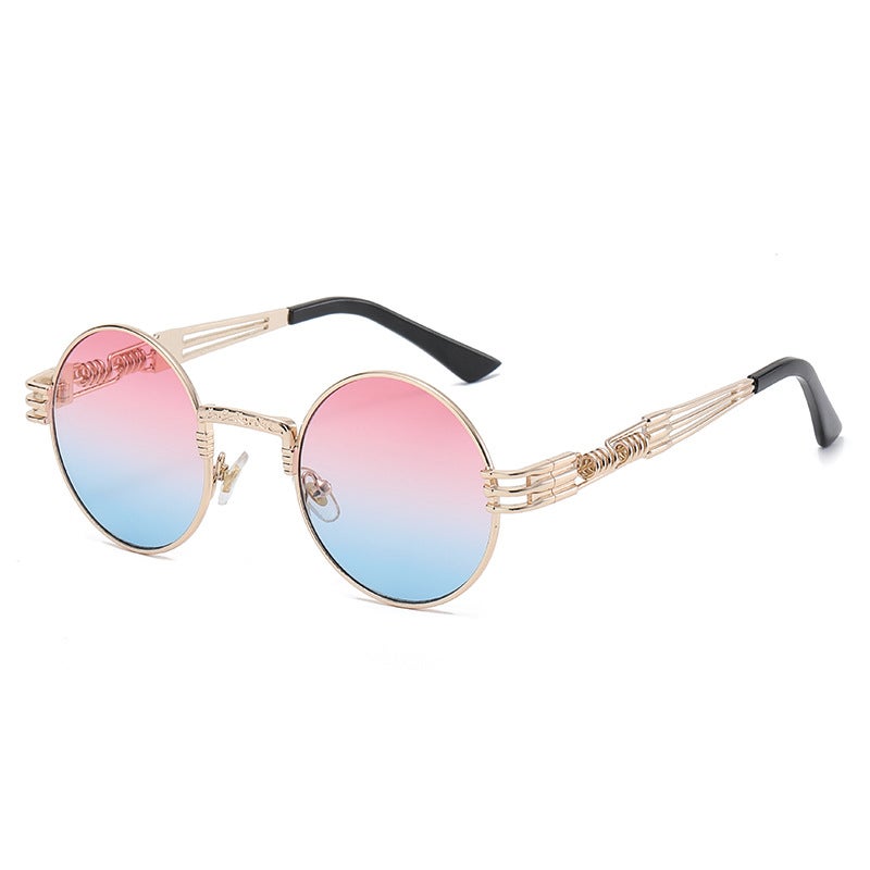 Generic Jet 8010 Retro Round Sunglasses Unisex Black and blue reflective C46