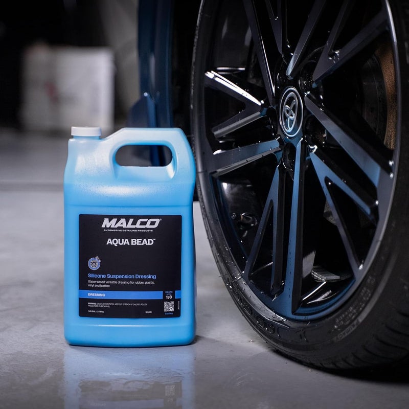 MALCO Aqua Bead Water Based Dressing - Non-Greasy Interior and Exterior Dressing/Shines Car Tires, Rubber, Plastic and Trim/Concentrated Formula, Dilutable for Variable Gloss / 1 Gallon (129601) - Image 5