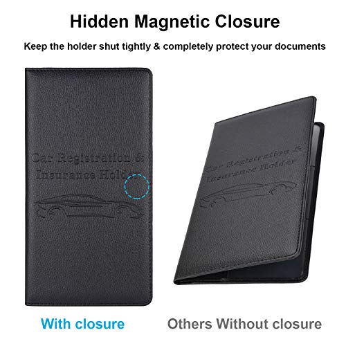 Cacturism Car Registration and Insurance Holder with Magnetic Shut, Vehicle Glove Box Car Organizer, Men Women Interior Car Accessories for Cards, Essential Document, Driver License, Black - Image 3
