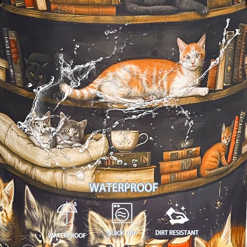 NUTAINLA Cat On The Bookshelf Laundry Basket Cute Pet Foldable Waterproof Oxford Cloth Funny Tote Bag Laundry Hamper Clothes Storage Bucket Toy Organizer For Bathroom/Laundry Storage/Bedroom 18.9x16.5 Inch - Image 4