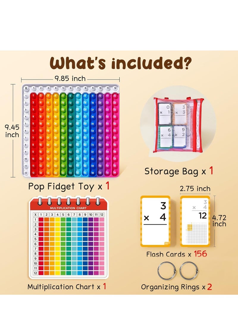 JoyCat Multiplication Flash Cards + Pop Fidget Chart- 156 Hole Punched Math Game Flash Cards for Kids Ages 8 and Up, Times Table Multiplication Flash Cards - Image 2