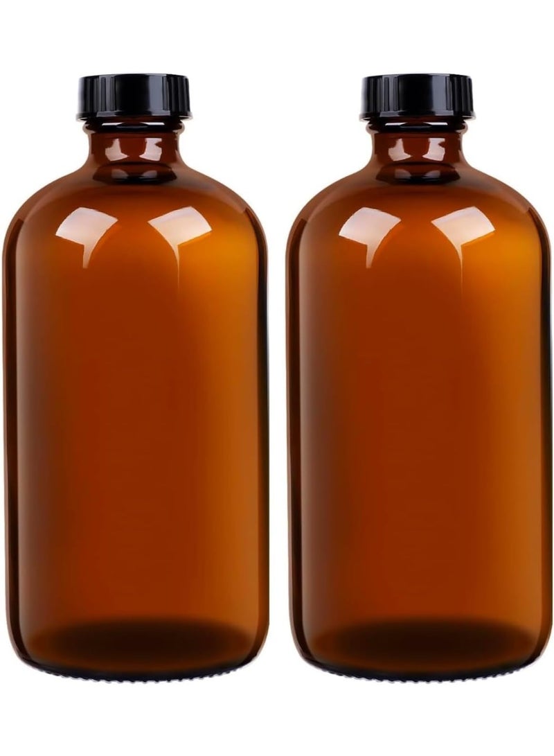 Luxoraq 2-Pcs Amber Glass Bottles 500ml – Refillable Boston Round Containers with Black Caps for Essential Oils, Shampoo, Lotion, Soap, Cleaning Solutions, Lab Use – UV Protection Leakproof Bottles - Image 1