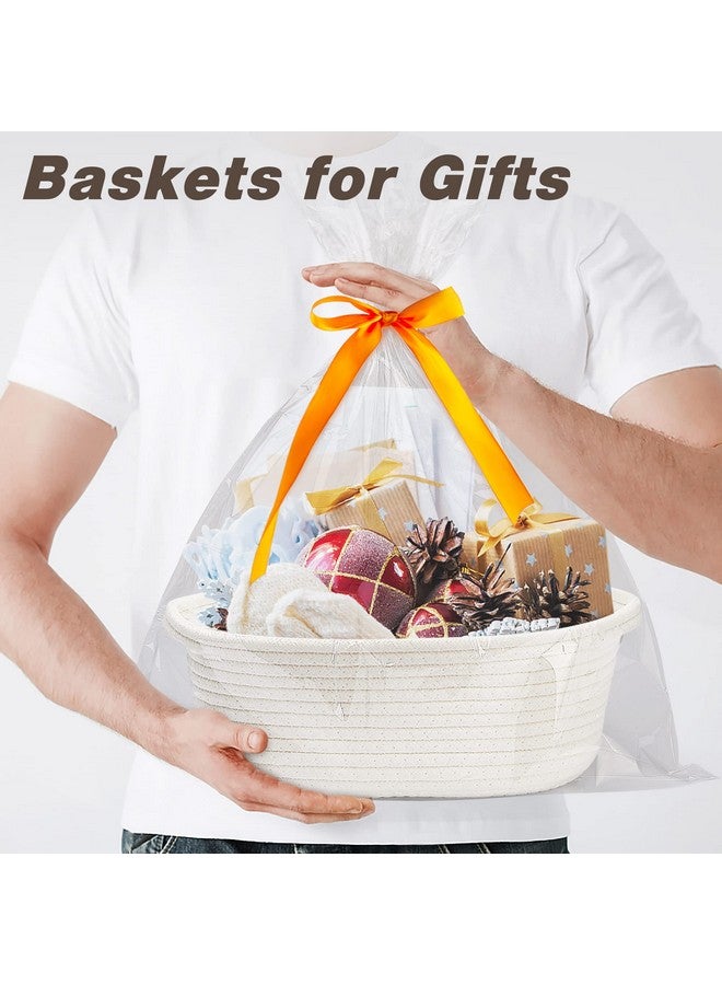 Pro Goleem Small Woven Basket with Gift Bags and Ribbons Durable Baskets for Gifts Empty Small Rope Basket for Storage 12"X 8" X 5" Baby Toy Baskets with Handles, White - Image 2