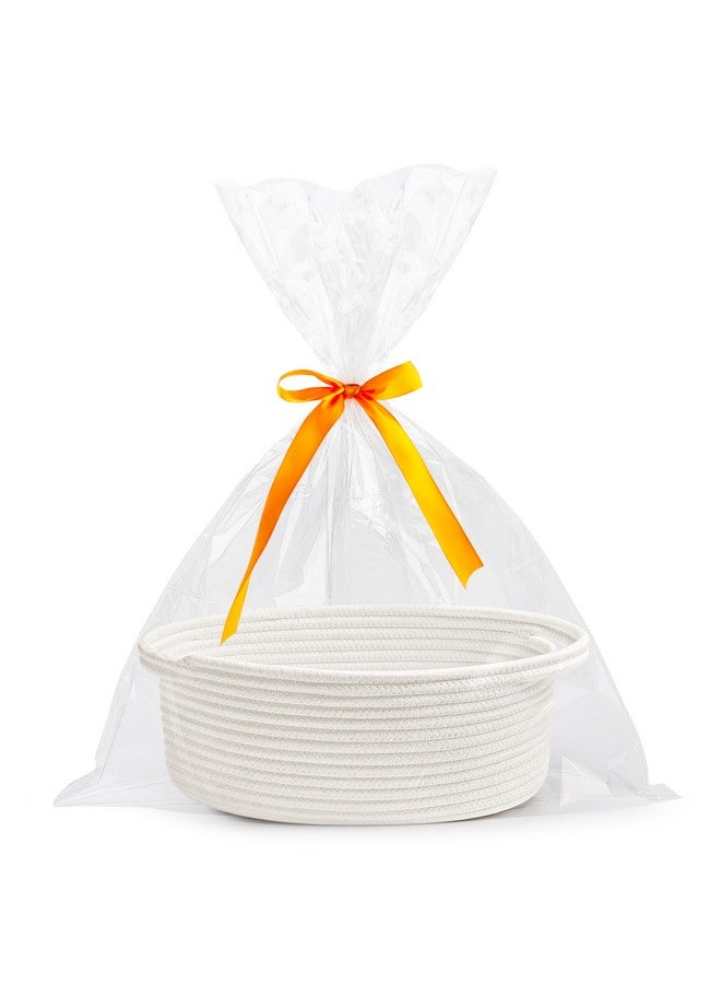 Pro Goleem Small Woven Basket with Gift Bags and Ribbons Durable Baskets for Gifts Empty Small Rope Basket for Storage 12"X 8" X 5" Baby Toy Baskets with Handles, White - Image 1