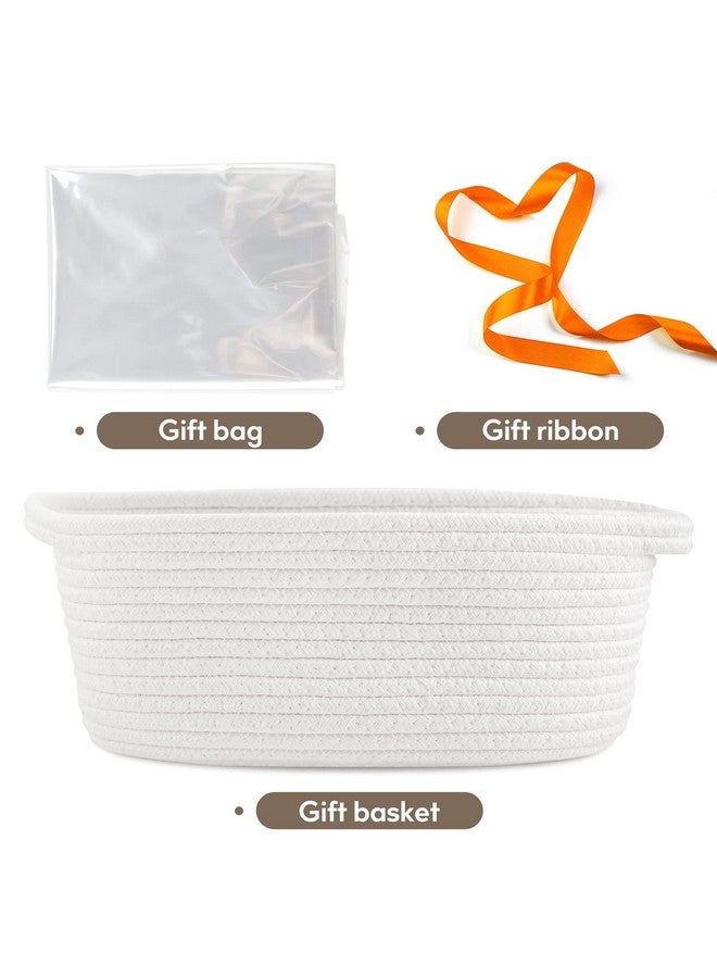 Pro Goleem Small Woven Basket with Gift Bags and Ribbons Durable Baskets for Gifts Empty Small Rope Basket for Storage 12"X 8" X 5" Baby Toy Baskets with Handles, White - Image 3