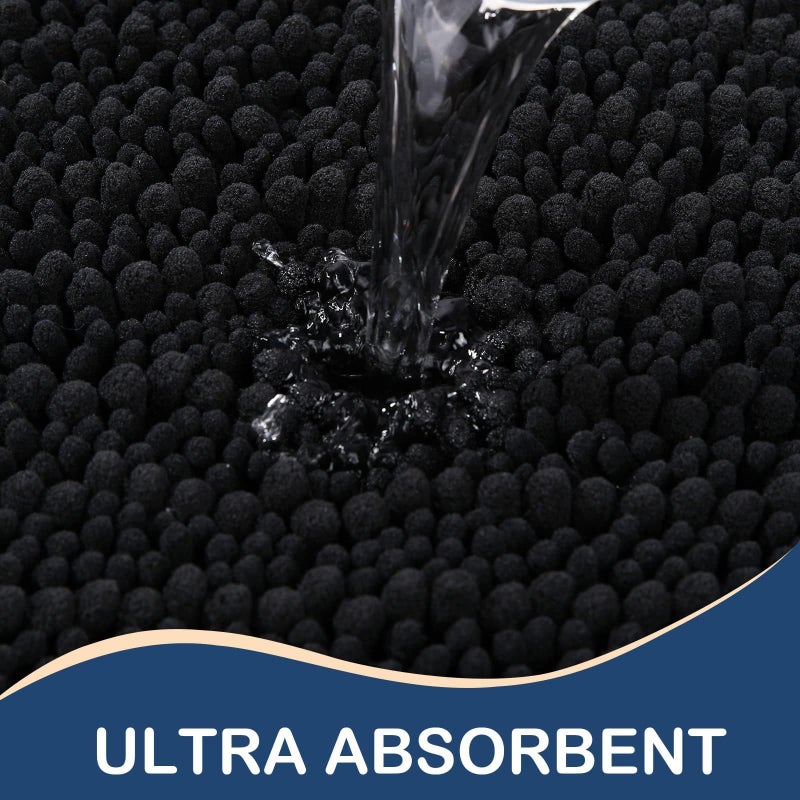 Arotive Arotive Luxury Round Chenille Bathroom Rug Mat  Extra Soft Thick Absorbent Shaggy Bath Rugs  Non-Slip Machine Wash Dry Plush Bath Mats for Bathroom  Shower and Tub  24x24  Black  - Image 2