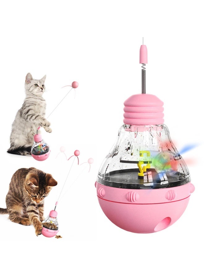 Smart Interactive Cat Toy with Food Dispenser, self-balancing wobbling food ball with spring teaser wand and glowing ball, training and mental stimulation toy for indoor cats, helps reduce boredom, suitable for all ages and sizes - Image 1