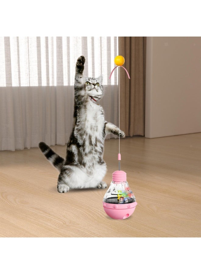 Smart Interactive Cat Toy with Food Dispenser, self-balancing wobbling food ball with spring teaser wand and glowing ball, training and mental stimulation toy for indoor cats, helps reduce boredom, suitable for all ages and sizes - Image 2