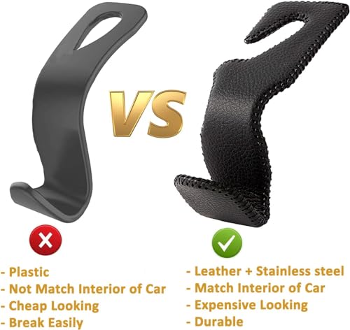 AMVOYOA Headrest Hooks for Car, Back Seat Organizer Black Leather Hanger Holder Hook, for Hanging Purses and Bags and Coats, Pack of 4 - Image 4