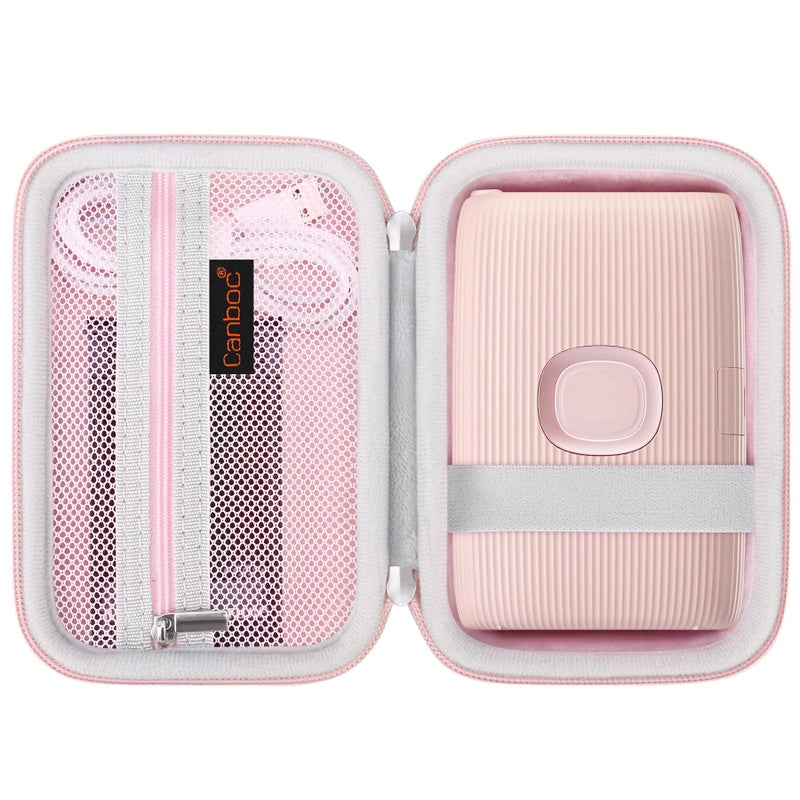 Canboc Hard Case for Fujifilm Instax Mini Link 3/ Fujifilm Instax Mini Link 2/ Instax Mini Link Smartphone Printer, Mesh pocket fit Instax Mini Instant Film and Cable, Soft Pink - Image 1