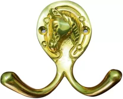 Roseka Pure Brass Wall Hooks for Hanging Clothes 2 Pin Cloth Hanger Door Keys Cloth Towel Double Hook Khunti Wall Mounted Ideal for Home and Bathroom (Pack of 1) - Image 1