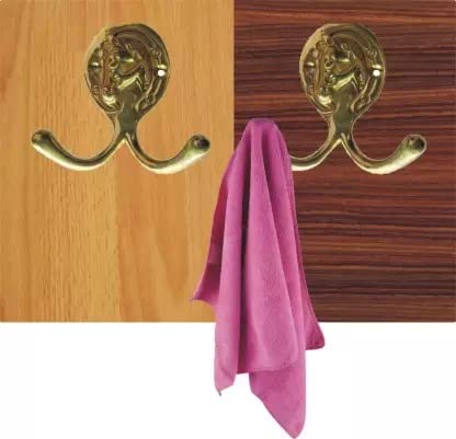Roseka Pure Brass Wall Hooks for Hanging Clothes 2 Pin Cloth Hanger Door Keys Cloth Towel Double Hook Khunti Wall Mounted Ideal for Home and Bathroom (Pack of 1) - Image 3
