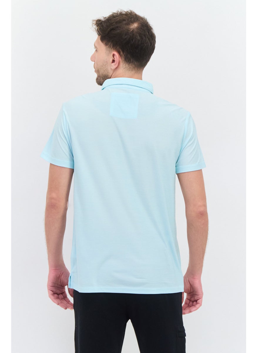 Essex Crossing - Men Regular Fit Short Sleeve Stripe Polo Shirt, Light Blue - Image 1