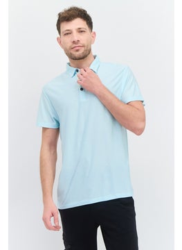 Men Regular Fit Short Sleeve Stripe Polo Shirt, Light Blue