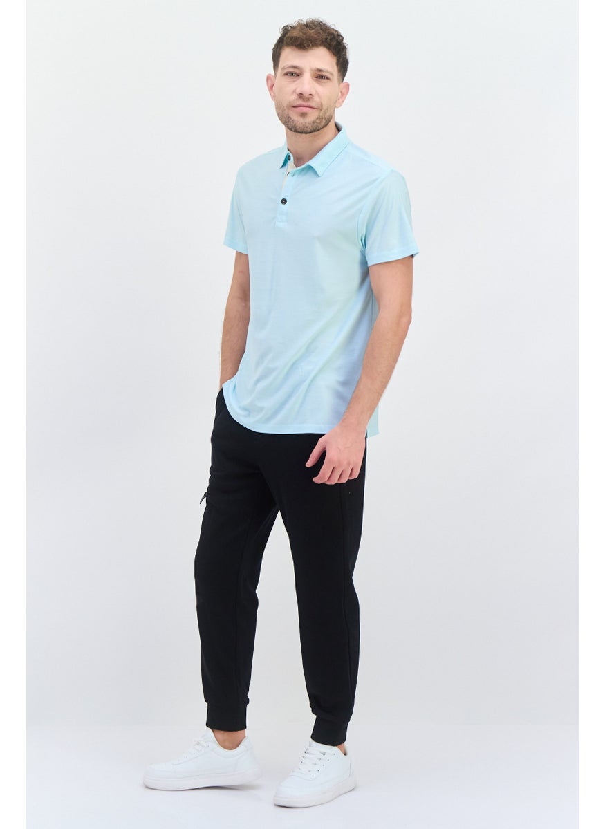 Essex Crossing - Men Regular Fit Short Sleeve Stripe Polo Shirt, Light Blue - Image 1