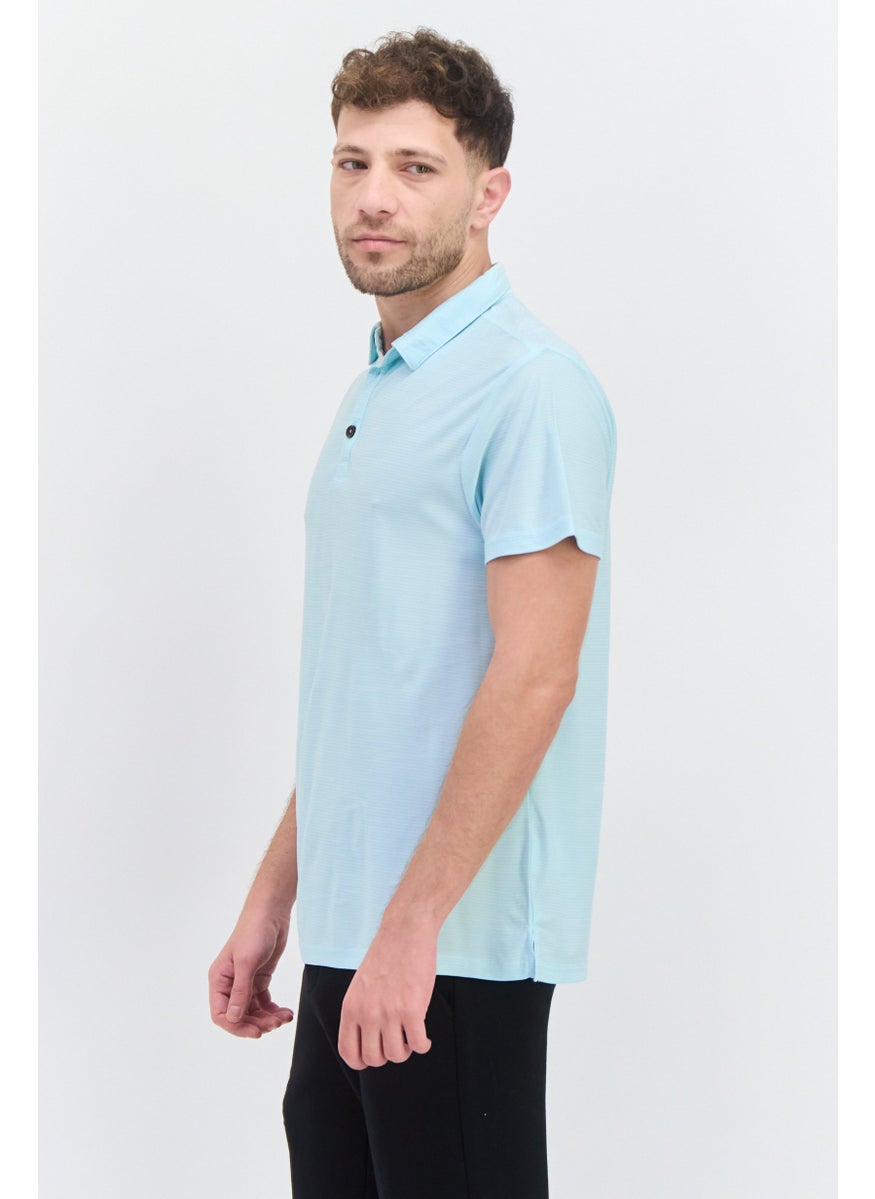 Essex Crossing - Men Regular Fit Short Sleeve Stripe Polo Shirt, Light Blue - Image 1
