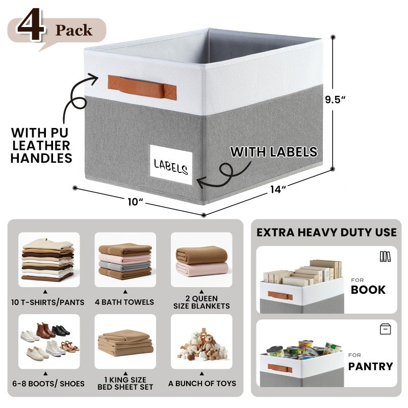 Criusia Large Closet Storage Baskets for organizing 4 Pack, Non-Dust-Absorbing Closet Shelf Organizer Bins with Handles & Labels - Decorative Collapsible Baskets for Living Room Bedroom Nursery Dorm - Image 3