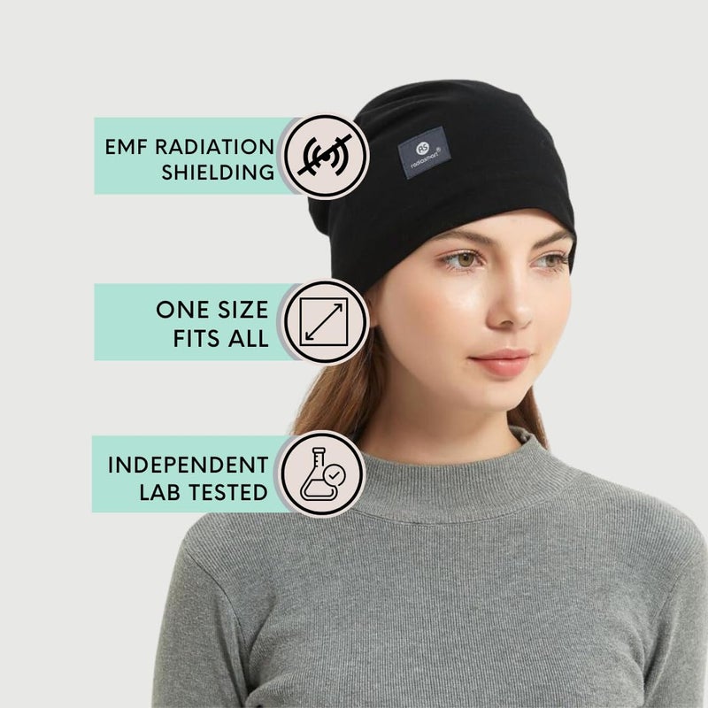 Radia Smart EMF Protection Slouch Beanie, 5G Anti-Radiation, RF Shielding, WiFi Radiation Protection, Brain Coat, Black - Image 2