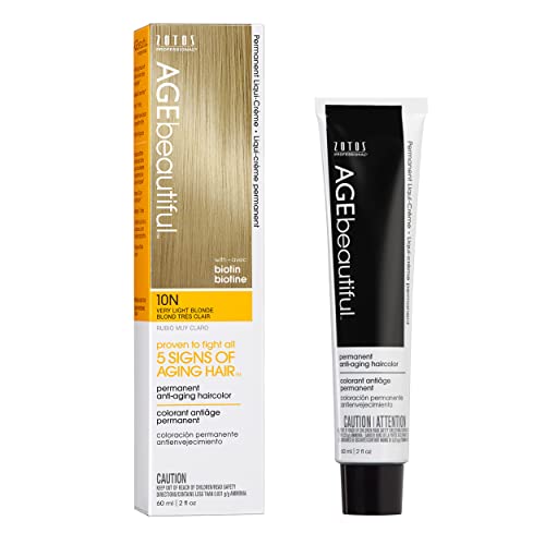 AGE beautiful Permanent Hair Color Dye Liqui Creme | 100% Gray Coverage | Anti-Aging Haircolor | Biotin for Thicker, Fuller Hair | Professional Salon Coloring | 10N Very Light Blonde - Image 1